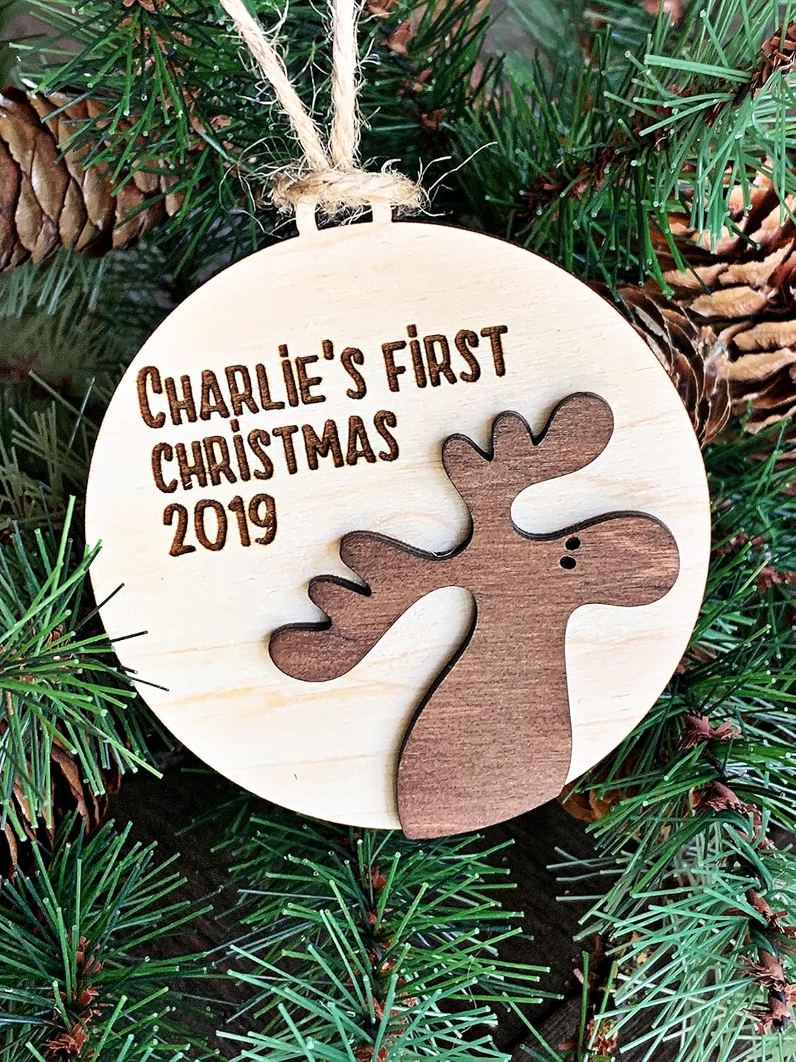 rustic baby's first christmas ornament
