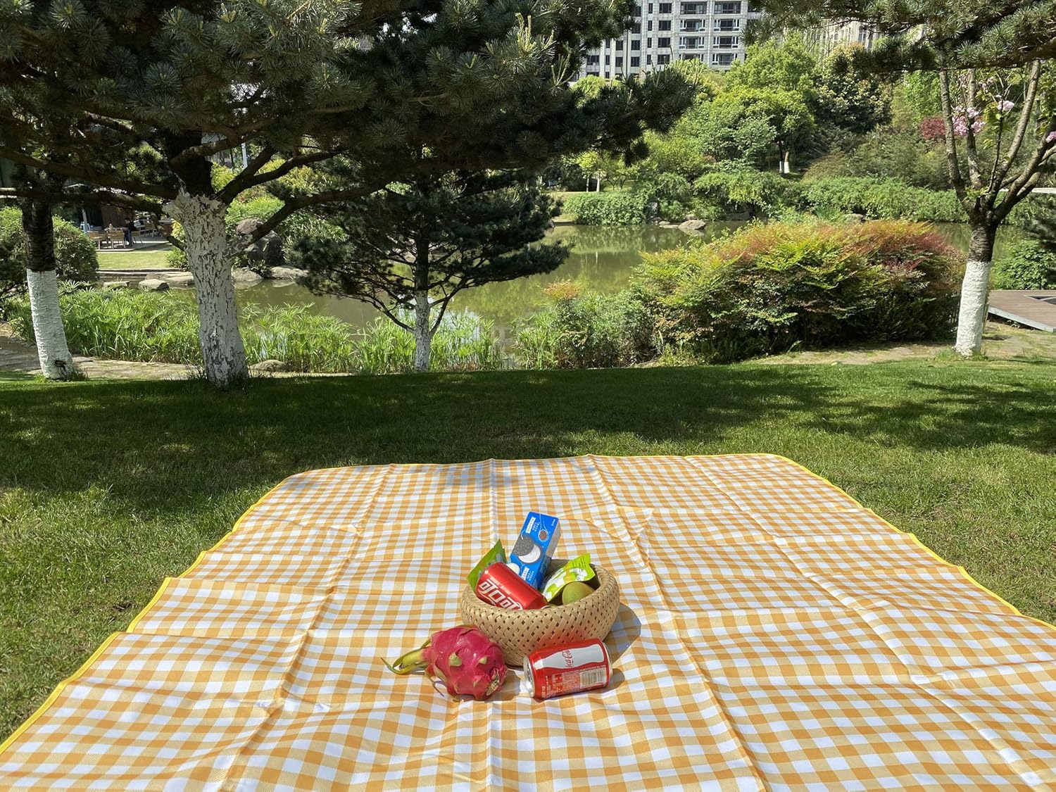 Portable Picnic Blanket, Waterproof, Sandproof and Easy to Clean Beach Mat, Classic Grid Picnic Mat, Suitable for Family Camping in Spring, Summer, Autumn and Winter, 79″×57″ (Yellow) : Garden & Outdoor