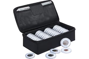 JUNDUN Fireproof Coin Storage Box, 36pcs Coin Holder Capsules with Foam Gasket & 100 Paper Currency Organizer Sleeves, 5 Sizes (40/35/30/25/20mm) Coin Collecting Case for Coin Collection Supplies