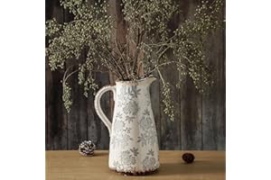 Enra Blue and White vase with Handle,12.2 inch Ceramic Vintage Decorative Flower Pitcher vase, Chinoiserie Floral Vase,Large Rustic Vases for Home Decors, Living Room, Bookshelf, Office