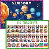 Non-Slip Placemats for Kids, 2 PCS Washable Table Mat, | Reusable Solar System and US Presidents for Home, Kindergarten, Classroom, Nursery