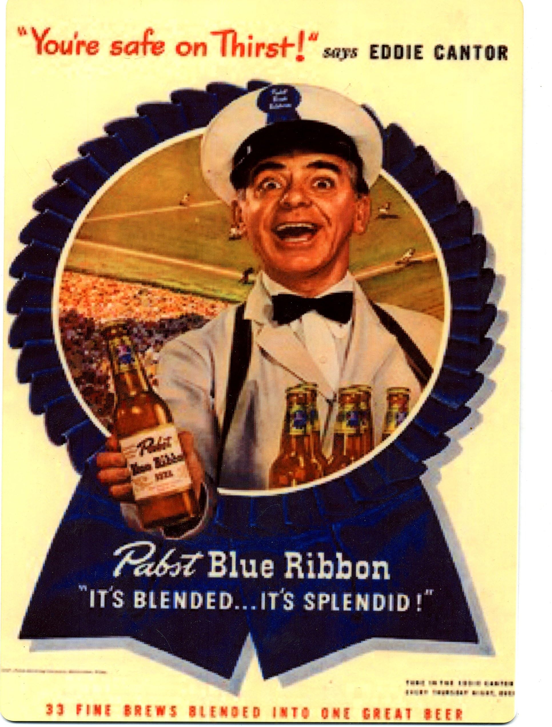 Pabst Blue Ribbon - Metal Baseball Ad Sign - PBR - Eddie Cantor
