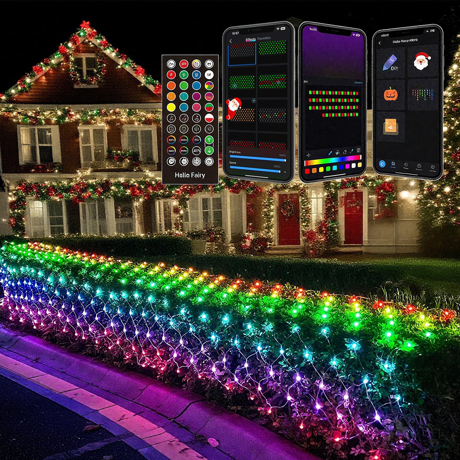 Photo 1 of Lopanbs 4ft*18ft Outdoor Christmas Net Lights, Smart Mesh Lights for Bushes, Group Control, Waterproof, Color Changing, App/Remote Control, Timer, Dimmer, Holiday Trees, Garden, Xmas Decor