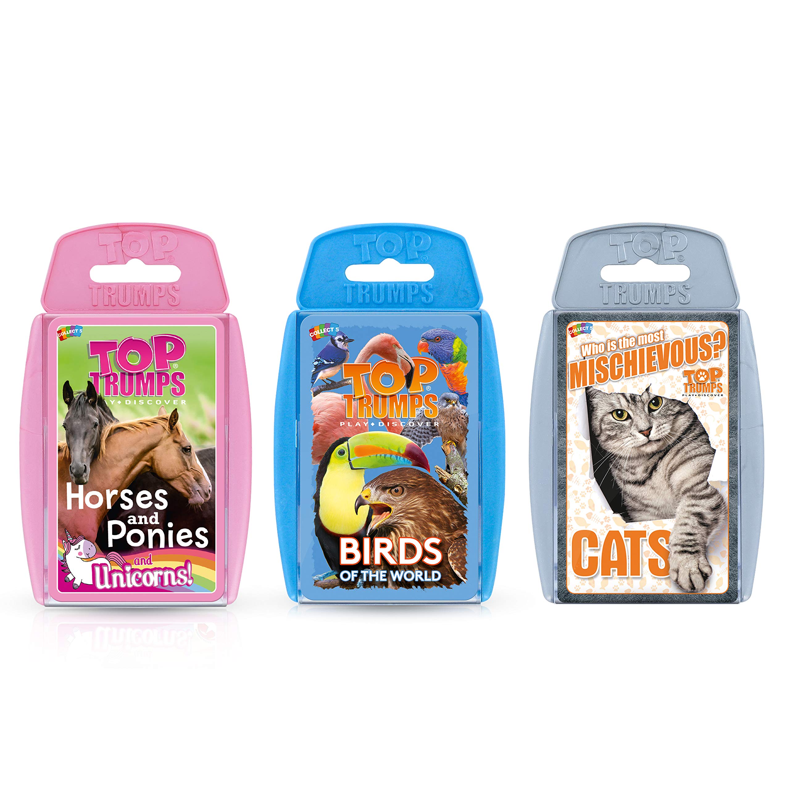 Top TrumpsWings, Hooves and Paws Bundle Card Game, Learn about Birds, Cats, Horses and Ponies and Unicorns, educational travel pack, gift and toy for boys and girls aged 6 plus