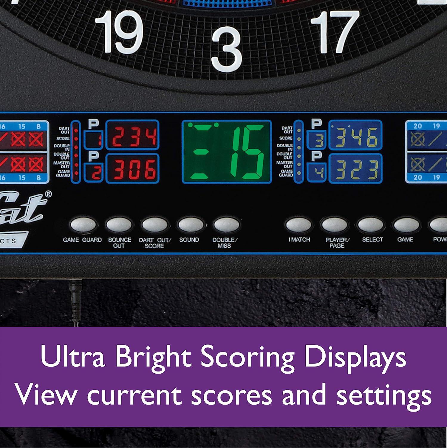 Fat Cat Electronx Electronic Dartboard, Built In Cabinet, Solo Play With Cyber Player, Dual Screen Scoreboard Display, Extended Catch Ring For Missed Darts, Classic Door Look Matches Traditional Décor : Sports & Outdoors