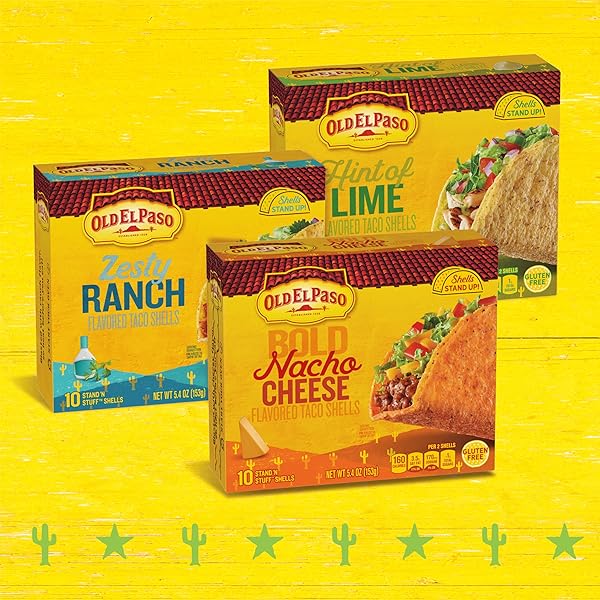 OLD EL PASO STAND ‘N STUFF TACO SHELLS, HINT OF LIME FLAVORED, GLUTEN FREE CRUNCHY CORN TACO SHELLS, 10 COUNT, 5.4 OZ
