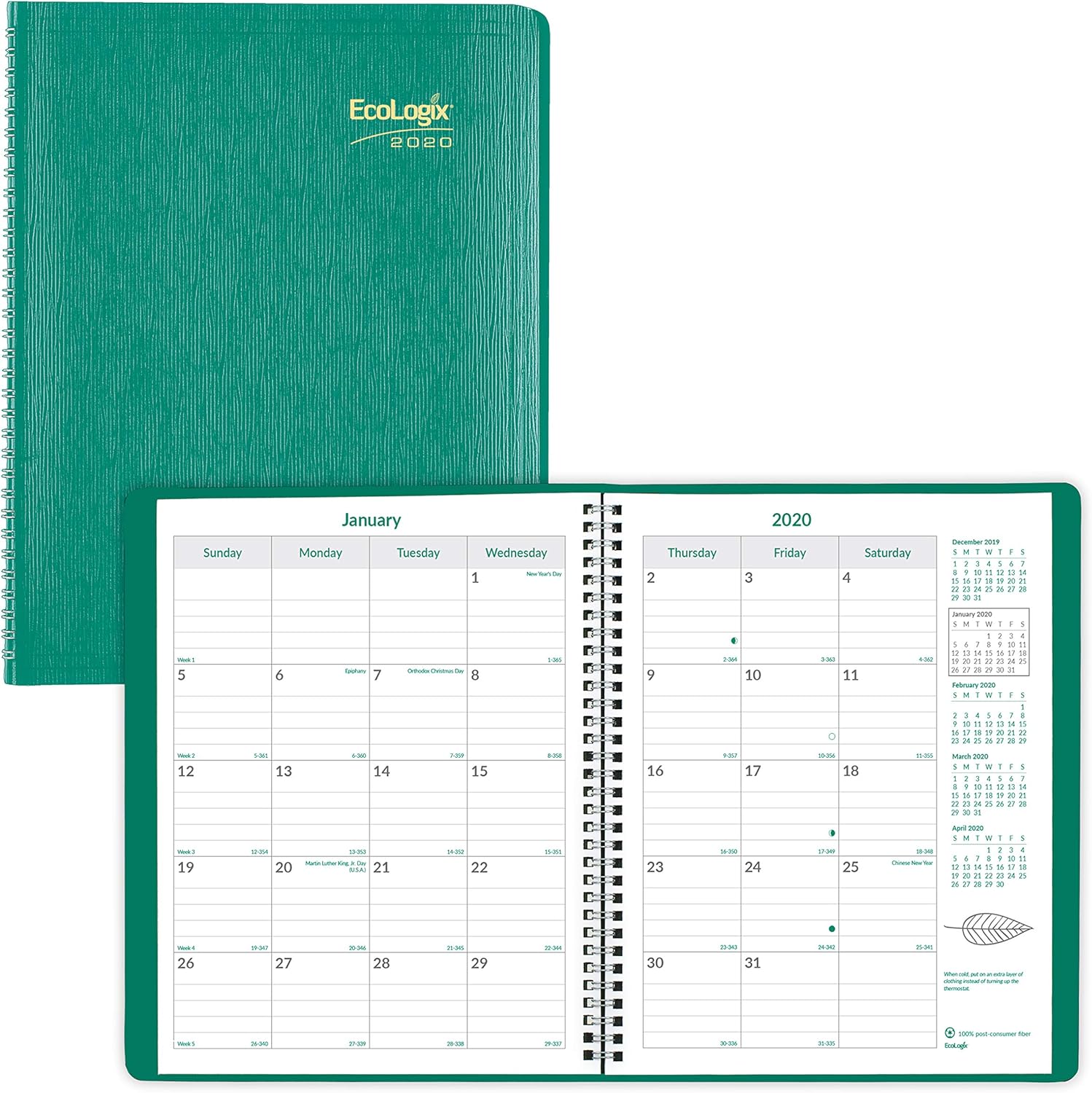 Brownline 2020 EcoLogix Monthly Planner, 14 Months (Dec 2019 - Jan 2021), Green, 11 x 8.5 Inches (CB435W.GRN-20)