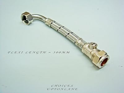 AK Flexible Tap Connector 15mm Compression Isolator x 1/2 BSP Elbow 300mm