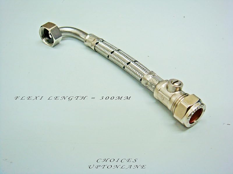 AK Flexible Tap Connector 15mm Compression Isolator x 1/2 BSP Elbow 300mm