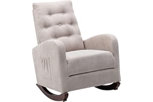 BOSTANA Rocking Chair Nursery,Upholstered Velvet Glider Chair with High Backrest & Rubber Wood Legs & Side Pocket,Rocker Armchair for Livingroom,Bedroom,Lounge,Babyroom