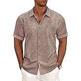 CURBODO Linen Blend Shirts for Men Casual Short Sleeve Button Down Shirt Cool Summer Beach Wedding Vacation Tops