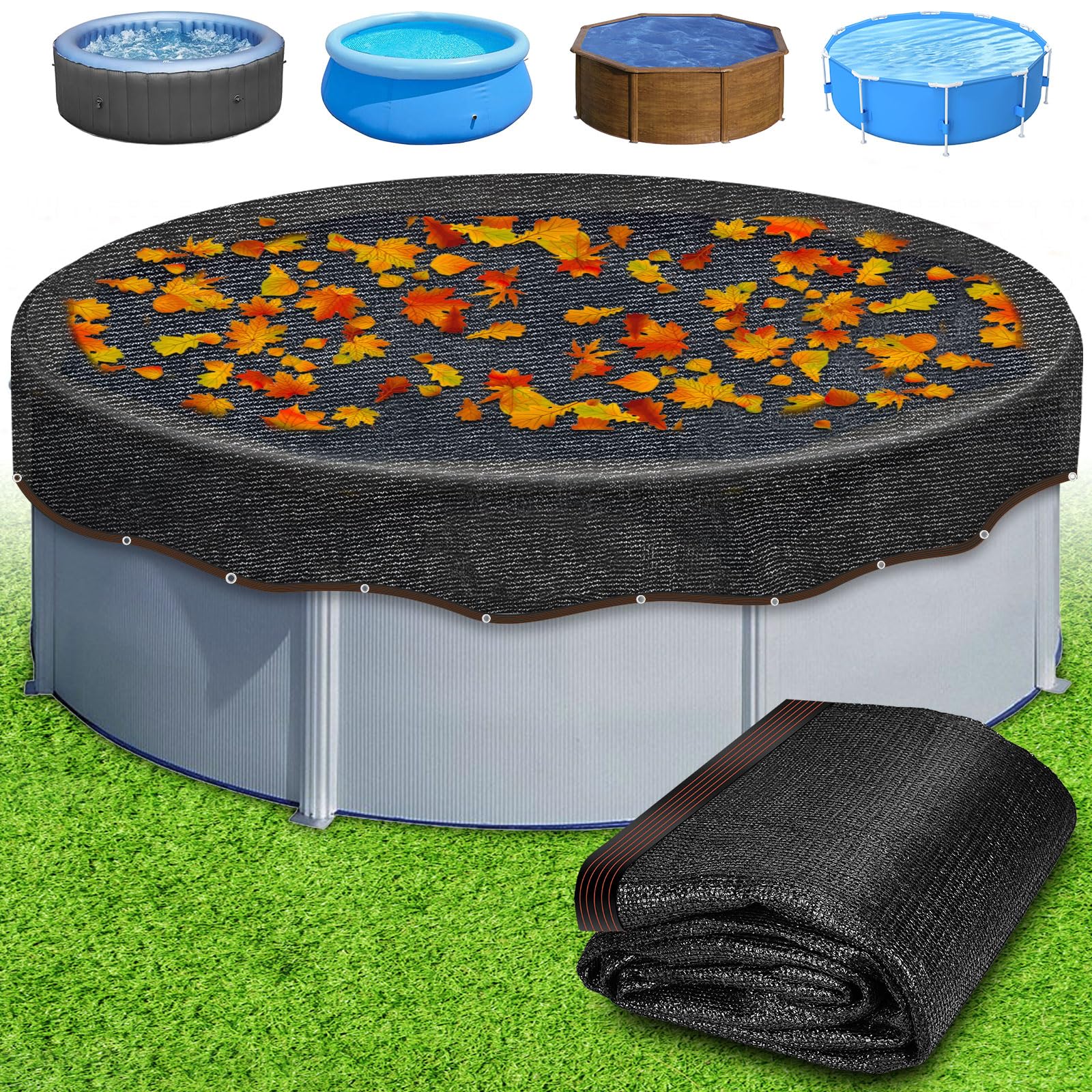 Photo 1 of 24ft Round Leaf Net Pool Cover, Pool Leaf Net Covers for Above Ground Swimming Pool Leaf Net Screen Cover Mesh Top Covers Netting Large Protective Pool Leaf Cover-24Foot, Black