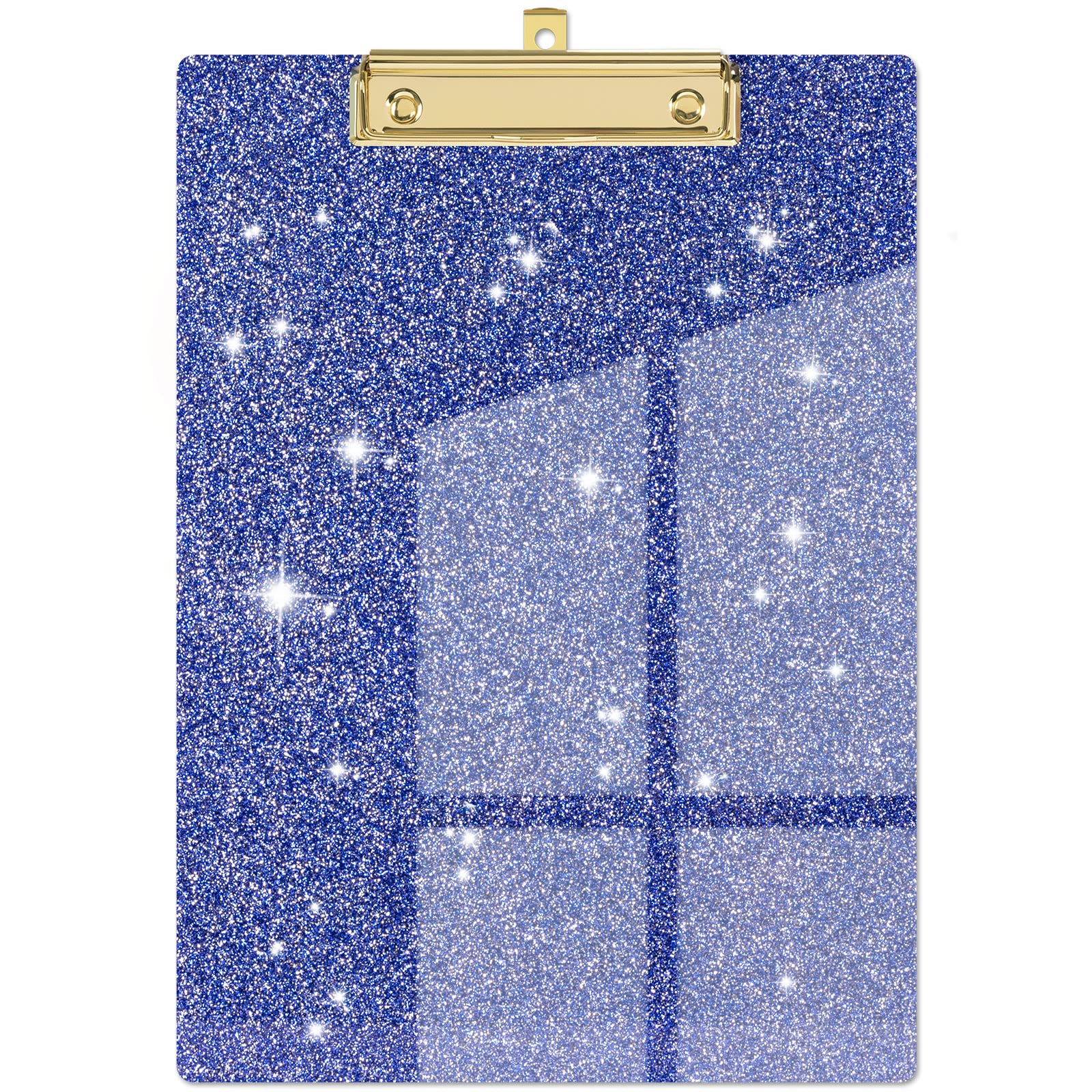 Piasoenc Acrylic Clipboards, Fashion Glitter Clip Board with Low Profile Gold Clip, Designed for Classroom School and Office Use, A4 Letter Size 9 x 12.5 in,Blue