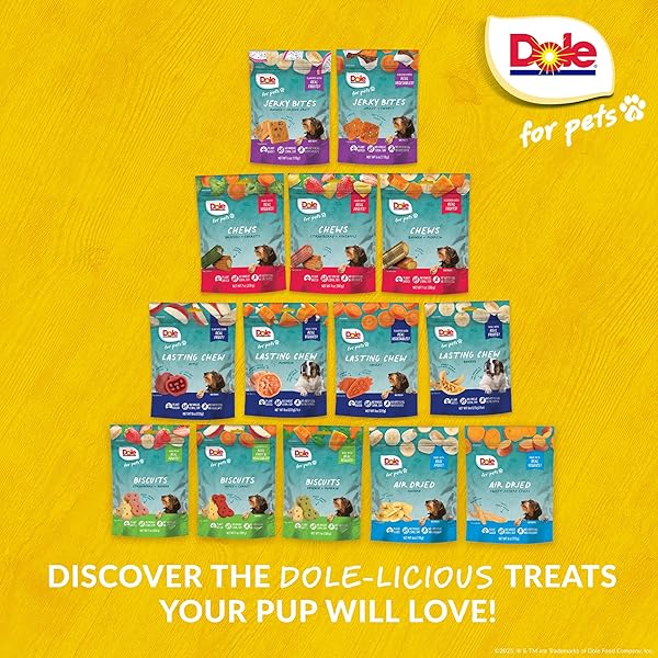 DOLE FOR PETS FRUIT JERKY BITES DOG TREATS, CARROT AND COCONUT FLAVOR, CHEWY TREATS FLAVORED WITH REAL FRUIT AND VEGETABLES, NO WHEAT, CORN, SOY, ARTIFICIAL FLAVORS, COLORS, OR PRESERVATIVES, 6 OZ