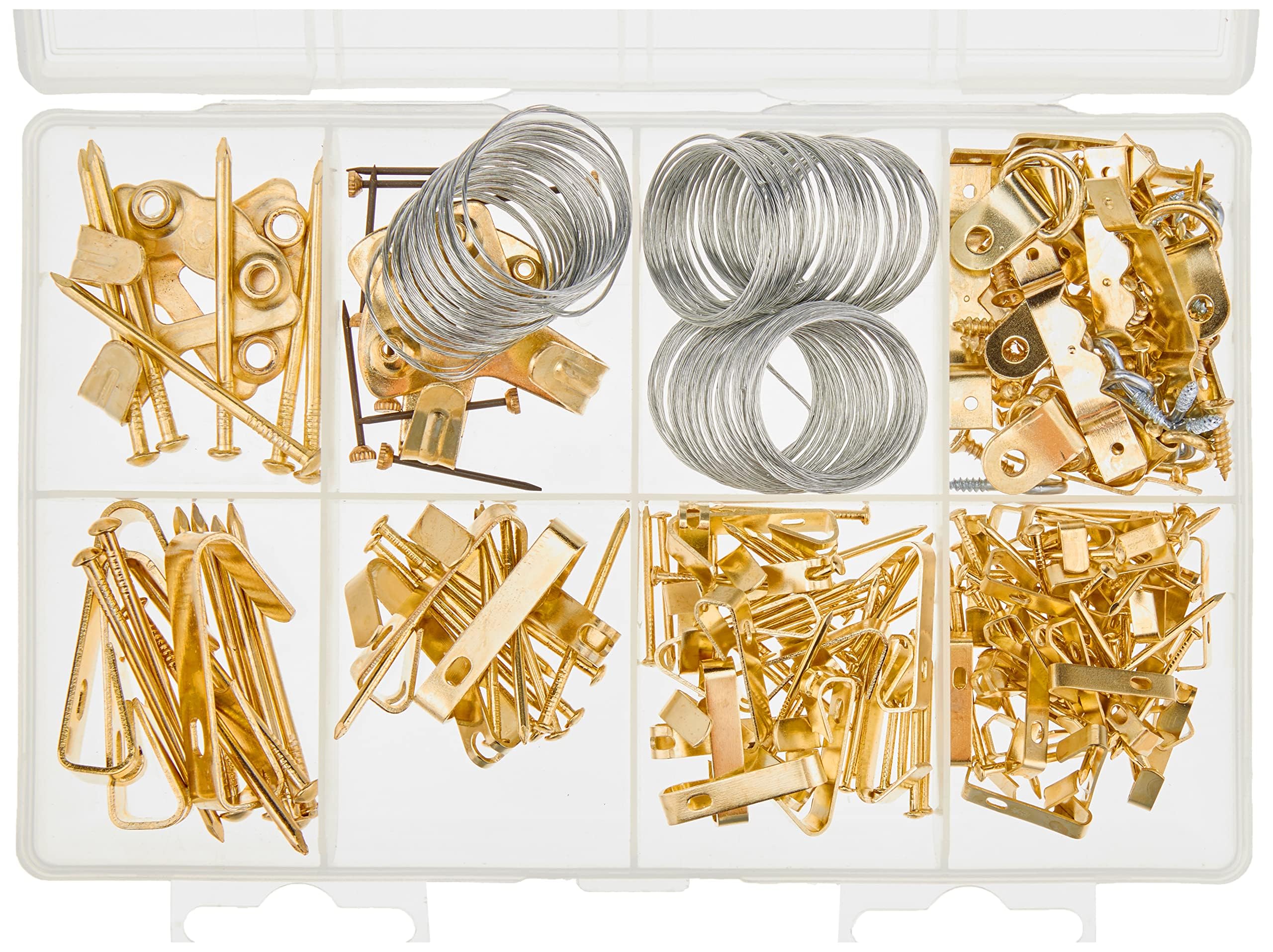 Amazon Basics Picture Hanging Hardware Assortment Kit, 220 Piece Set, Brass