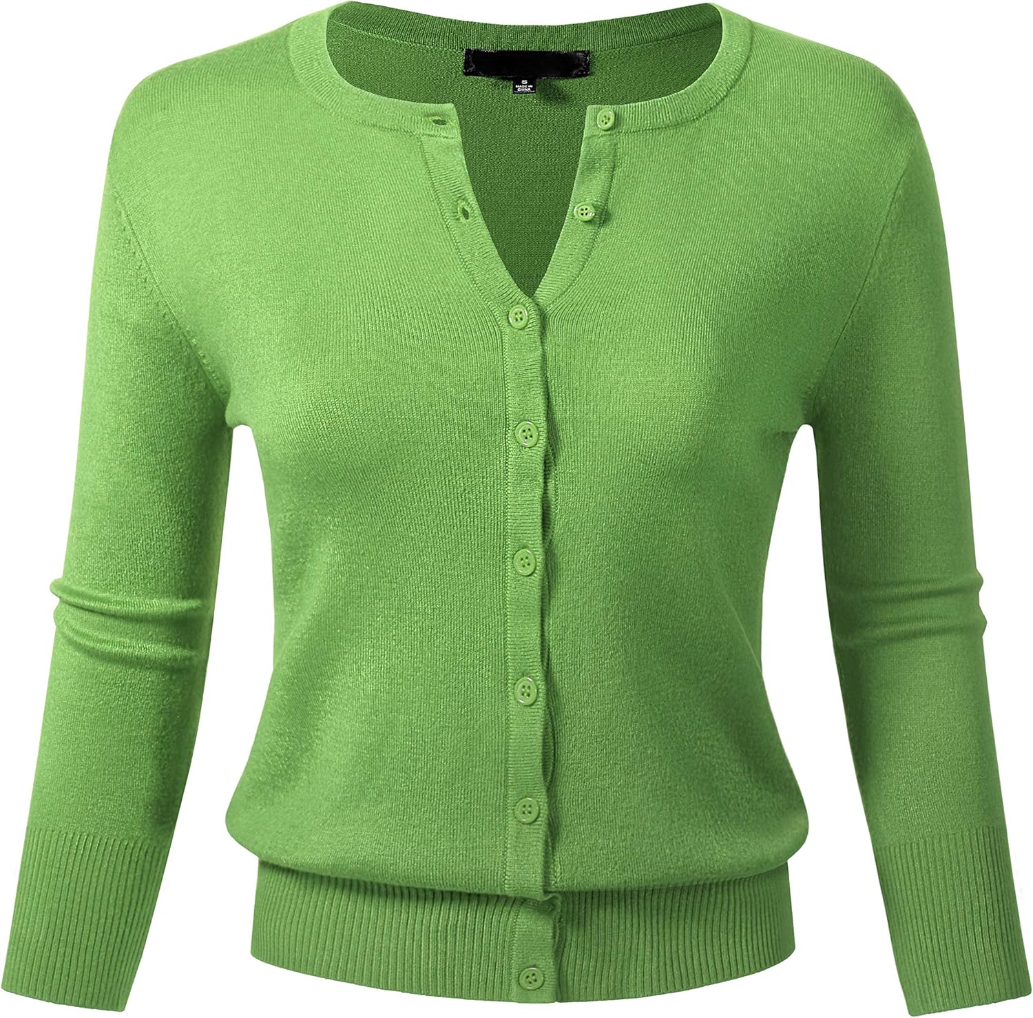 Allsense Women's Button Down 3/4 Sleeve Crew Neck Knit Cardigan Sweater (S-3X)