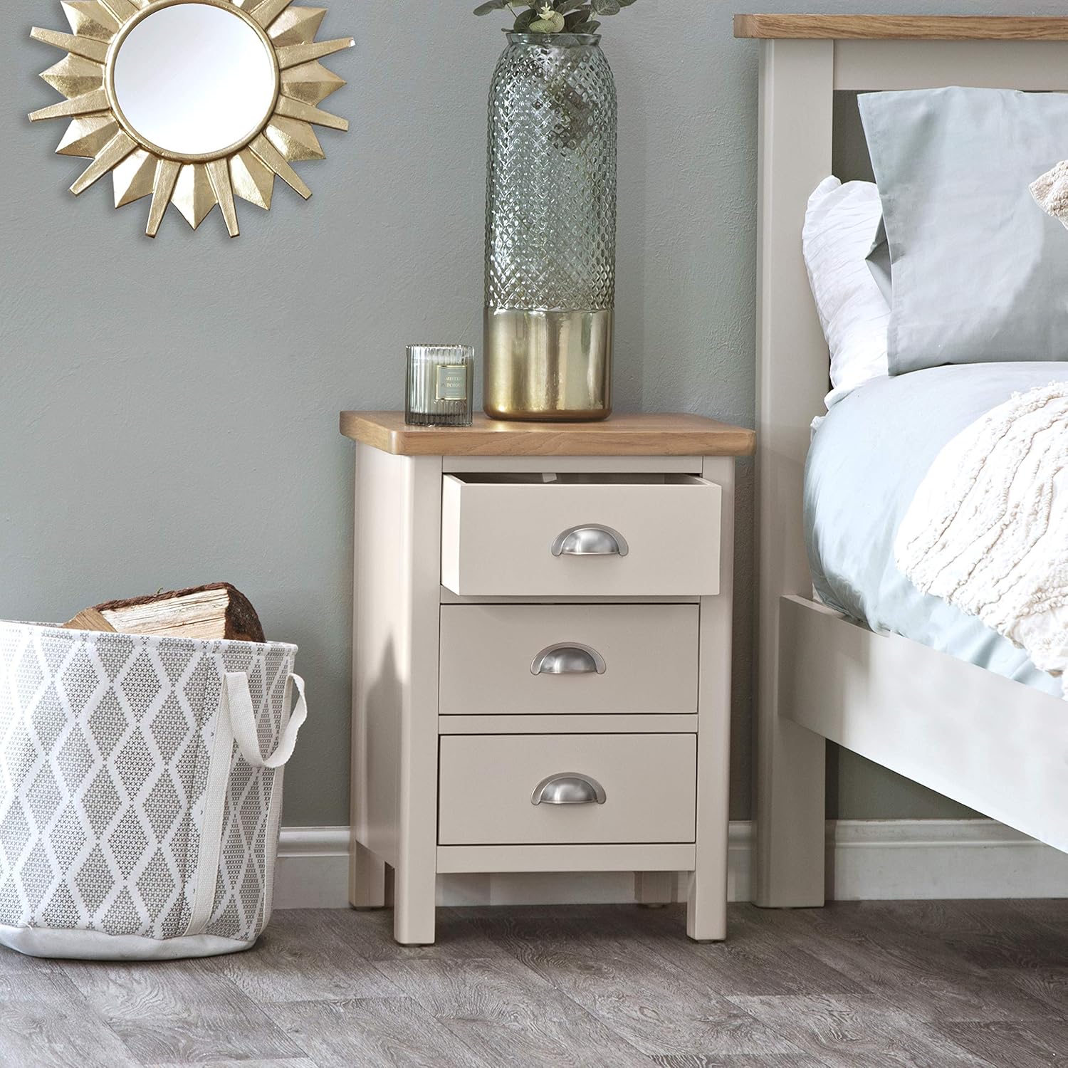 The Furniture Outlet Rutland Painted Oak 3 Drawer Large Bedside