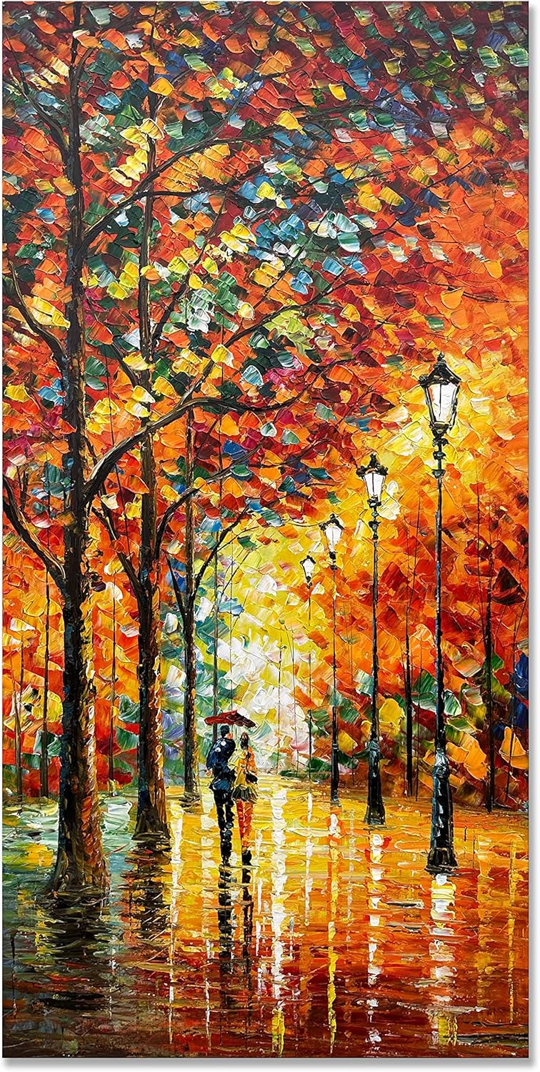 Paintings - Creespi Hand Painted Landscape Oil Painting Canvas Wall Art 24x48 inch,Large Modern Abstract Textured Tree romantic theme artwork mural for Wall Decorations