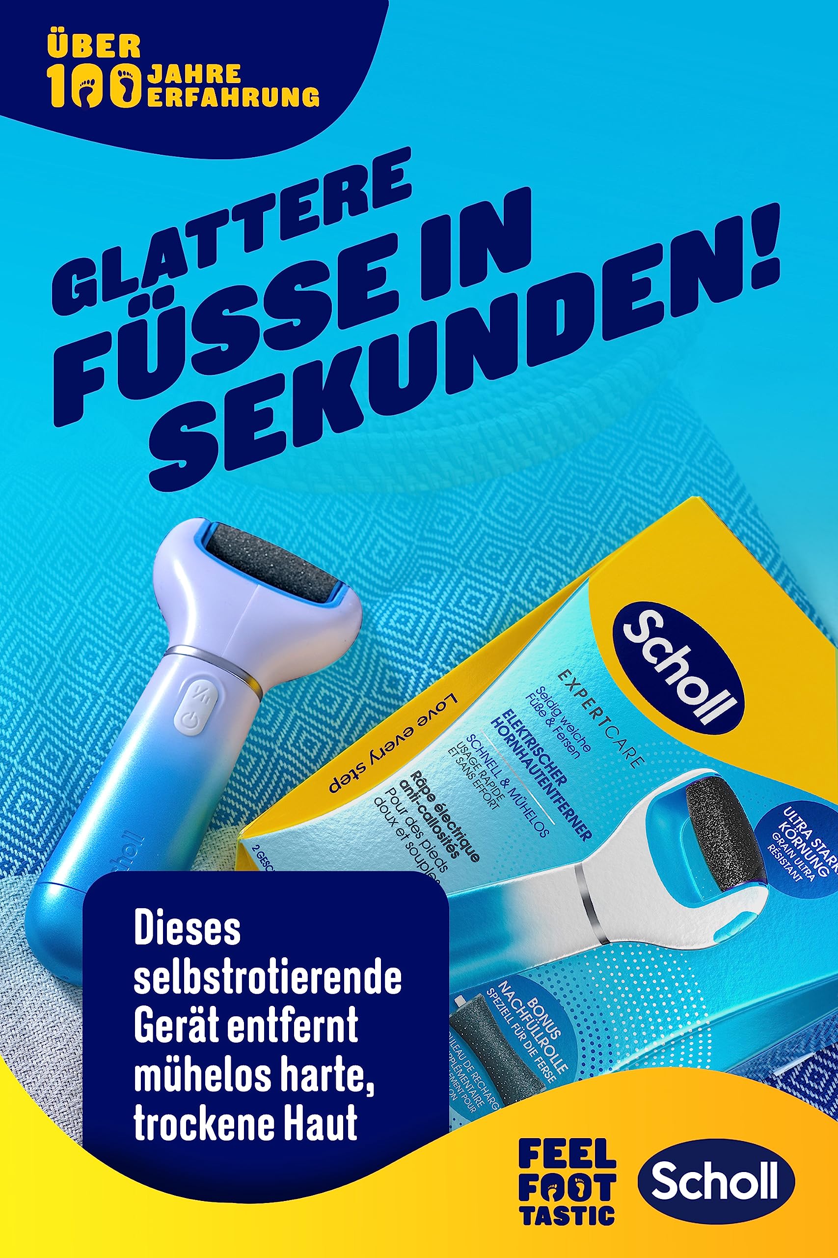 Scholl Expert Care, Hornhaut Entfernung für seidig weiche Füße,elektrischer Hornhautentferner schnell & Mühelos (mit Meeresmineralien Rolle für präzise Ergebnisse,1 Gerät inkl. Rolle)1 Stück(1er Pack) 4