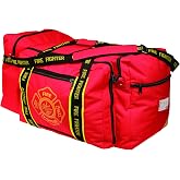 OccuNomix OK-3000 Large Gear Bag, &ldquo;Firefighter&rdquo; Woven In Reflective Trim Along Bag Straps, Maltese Cross Logo, 3 Compartments with 2 Outside Zip Pockets, 29&rdquo; x 17&rdquo; x 16&rdquo;, Red