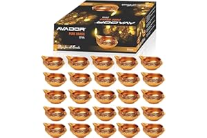 AVADOR Handmade Brass Indian Puja Oil Lamp, Golden Diya Lamp Engraved Design Diya for Diwali Pooja 2.5 Inch (20)