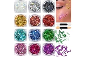 Face and Body Glitter Gel,12 Colors Glitter Makeup,Powder Glitter Kit for Body Face Nails Hair (12 Colours)