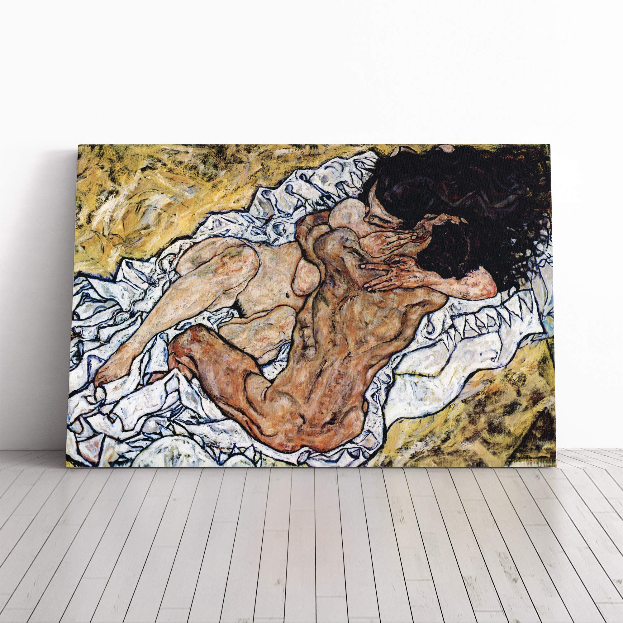 Egon Schiele Pair Embracing Canvas Print | Gallery Wrapped 30mm Frame Wall Art | 20x14 inches | Ready to Hang | Modern Picture | Living Room Bedroom Lounge Office