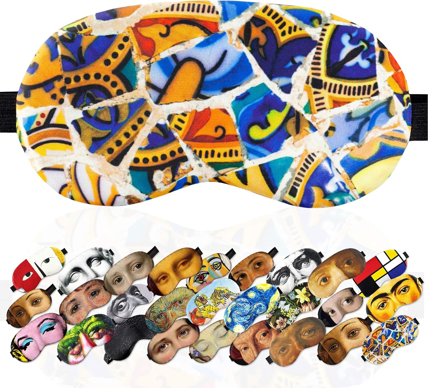 Sleep Mask Masterpieses for Women Men - 100% Soft Cotton - Comfortable Eye Sleeping Mask Night Cover Blindfoldfor Travel Airplane (Mosaic Gaudi, Plastic Pack)