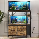 Heybly 10-20 Gal Fish Tank Stand with Drawer, Power Outlet,200lbs HAS003SSR | Aquarium Stand,Heavy Duty Metal Frame for Fish Tank, Turtle &amp; Reptile Terrarium, 23.6" &times; 11.8" Top, Rustic Brown