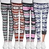 Twistover 4 Pack Girls' Fleece Lined Leggings Winter Warm Printed Thick Thermal Tights Pants Cotton Full Length Pants