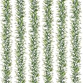 CQURE 6Pcs Faux Eucalyptus Garland, Artificial Eucalyptus Leaves Hanging Vines Table Greenery Garland for Wedding Backdrop Arch Wall Table Party Indoor Outdoor Decor