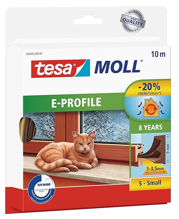 tesamoll Gummidichtung für Fenster und Türen, braun, CLASSIC, E-Profil, 10m
