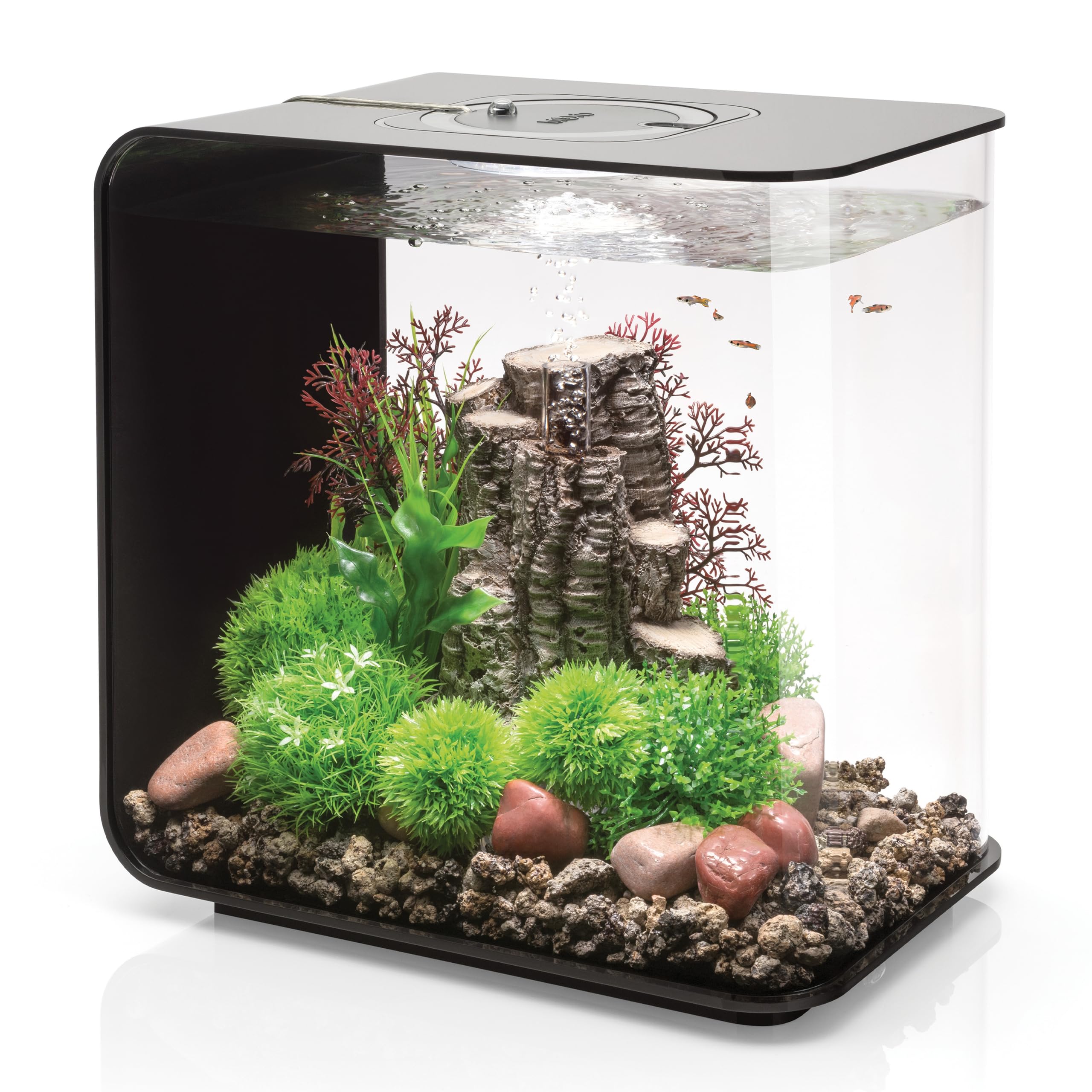 biOrb FLOW 30 Aquarium (Black, 30 Litres), Perfect Beginner Fish Tank With LED Lights, Quick & Easy To Set Up, Aquarium With 3 Transparent Sides & 5-Step Filtration System, Acrylic Fish Tank
