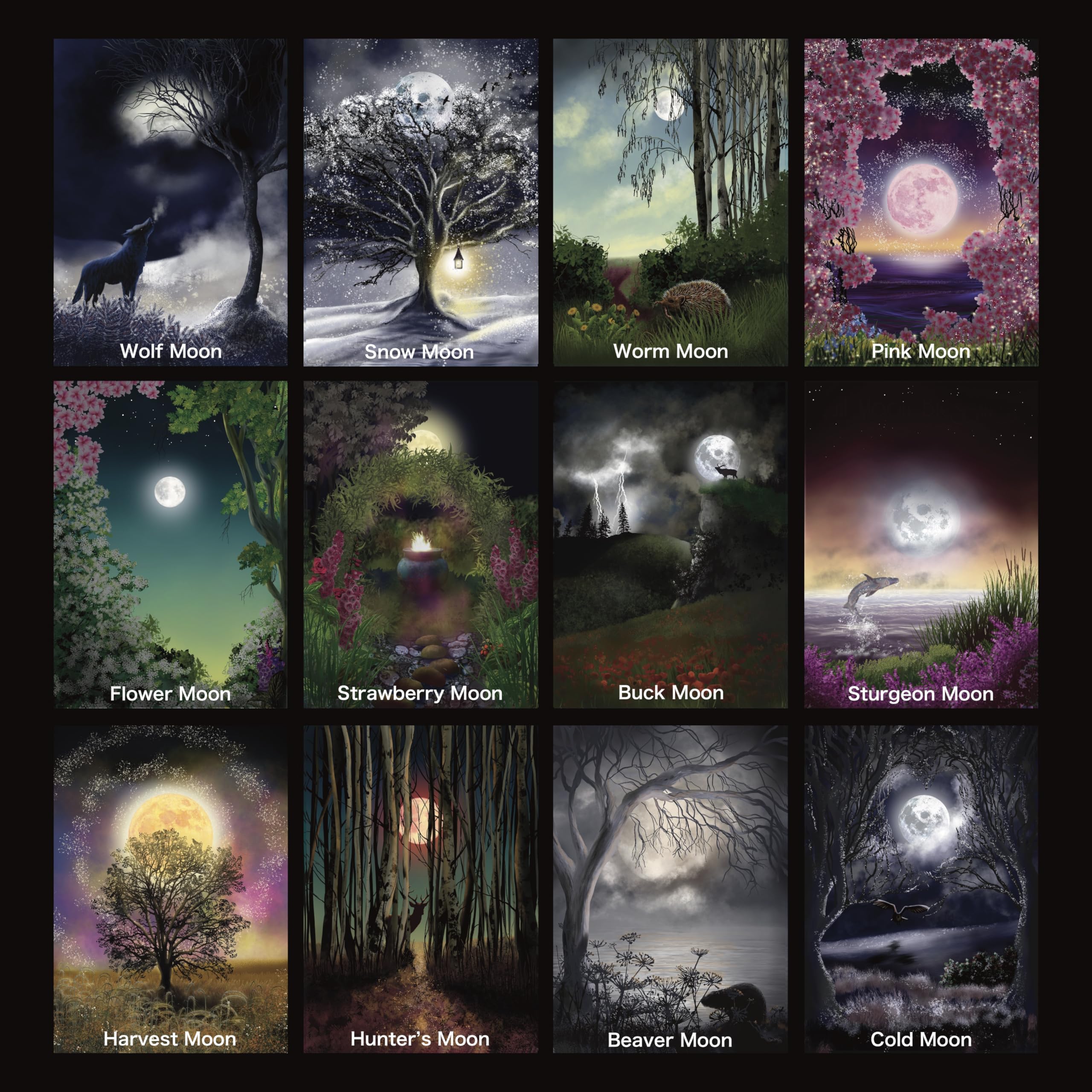 Full Moon greeting cards - set of 12 blank cards for any occasion - illustrated by UK artist Naomi Walker
