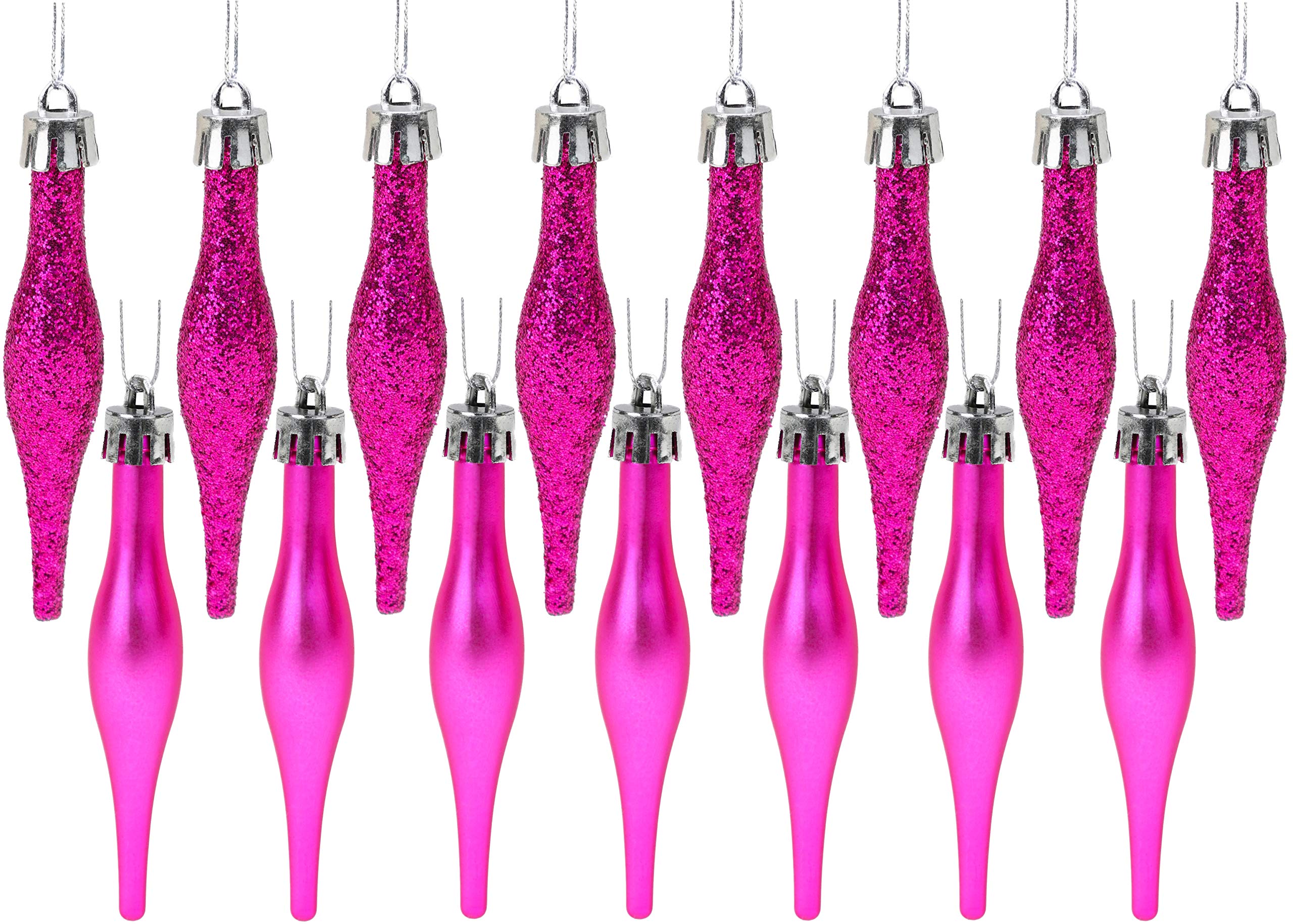 Christmas Concepts® Pack Of 15-8.5cm, 85mm (3.4") Droplet Baubles - Matte & Glitter Design - Christmas Baubles (Hot Pink)