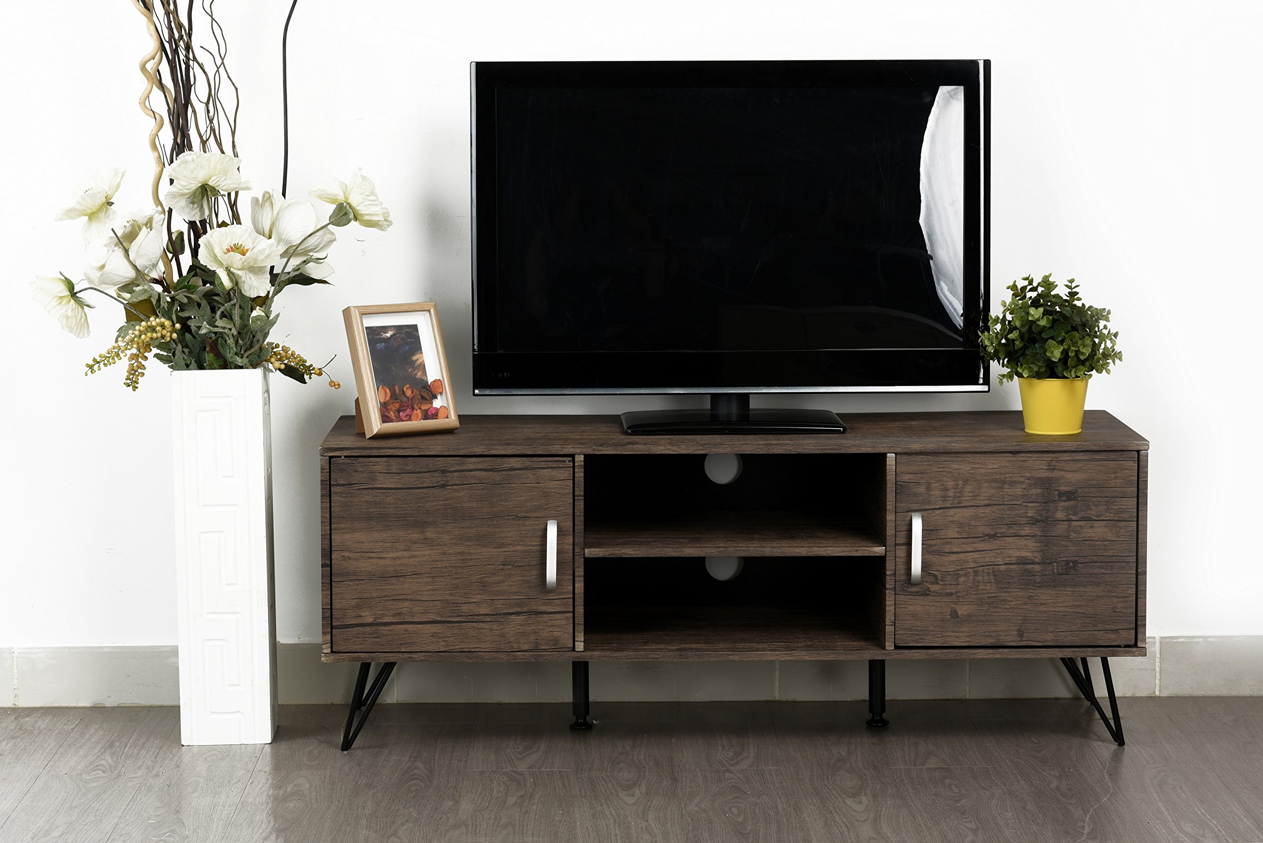 Vintage Dark Brown Finish TV Entertainment Center Console Stand with Two Doors and