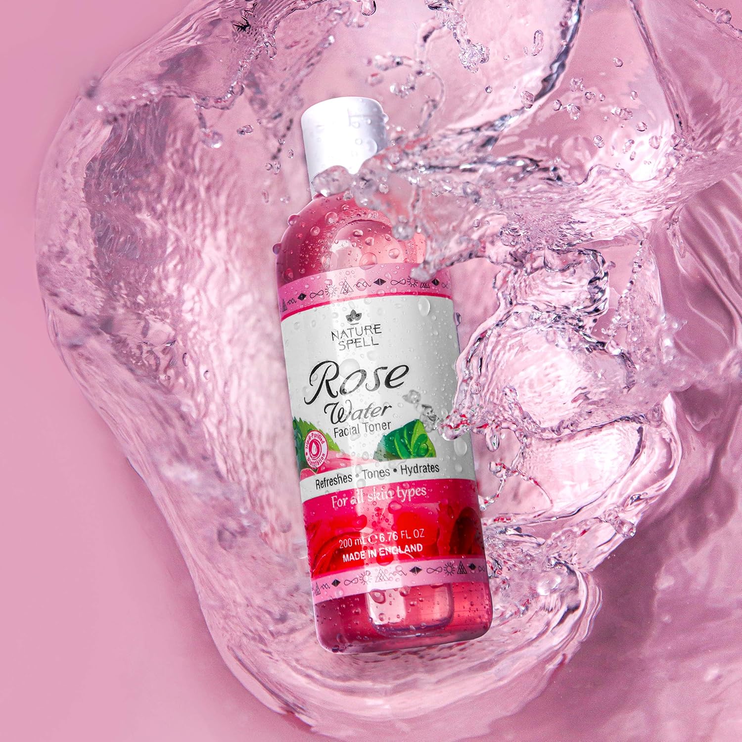 Nature Spell Rose Water Facial Toner, Hydrates & Restores Skin pH Balance, Suitable for All Skin Types Vegan, 200ml - Image 3