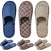 biroris 3 Pairs Plaid House Slippers for Men, Open Toe Indoor Slippers Comfortable Washable Portable Foldable Guest Travel Hotel Airplane Spa Slippers