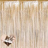 4 Pack Champagne Gold Fringe Curtain Backdrop, 3.2Ft x 6.6Ft Metallic Tinsel Foil Fringe Streamers Curtains Background for Photo Booth Birthday Baby Shower Party Thanksgiving Christmas Decorations