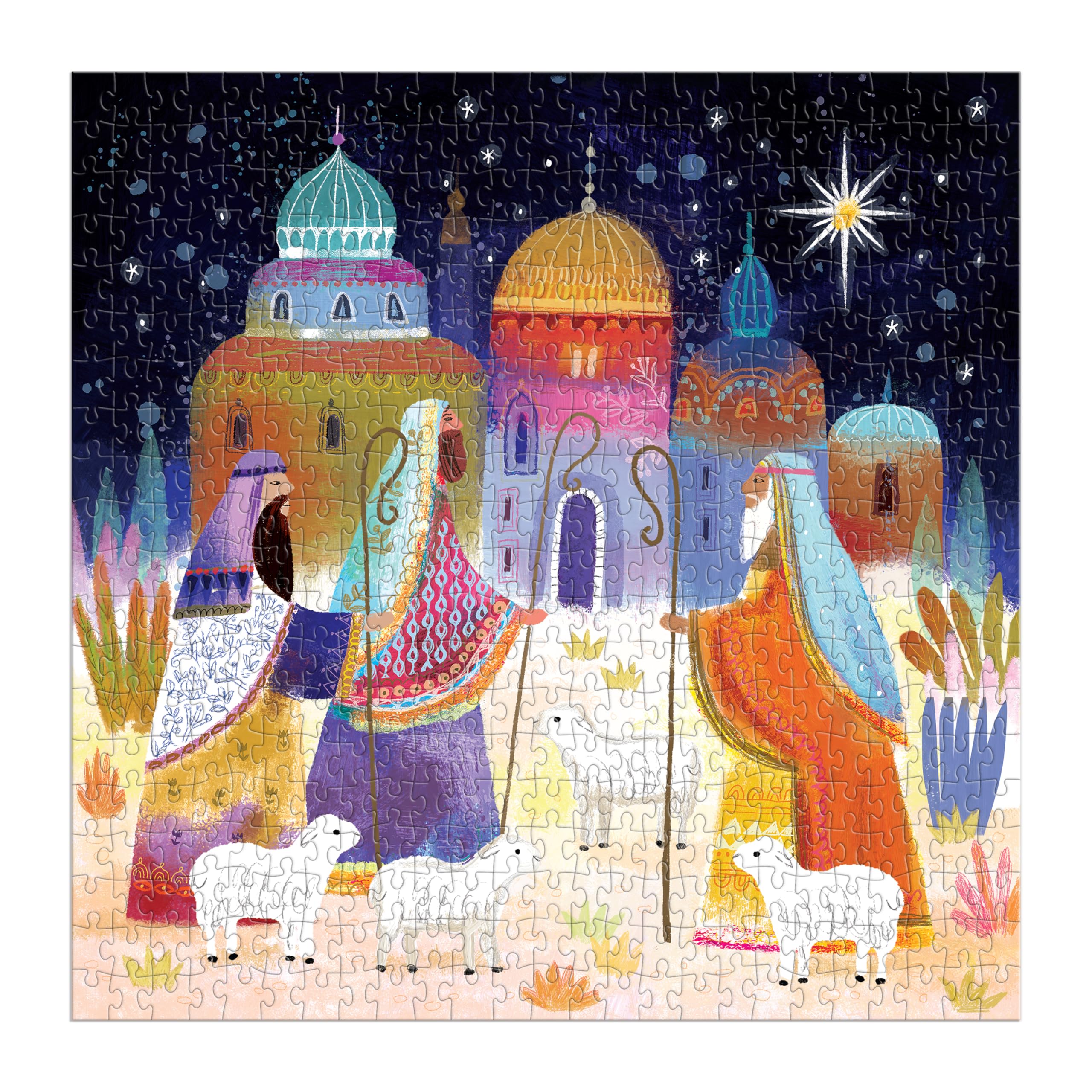 Galison Journey of Three Kings – 500 Piece Jigsaw Puzzle Featuring Artwork Capturing The Journey of The Magi in A Vibrant Jewel Toned Composition