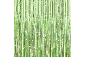 1Pc Light Green Foil Curtain Backdrop Green Metallic Tinsel Foil Fringe Curtains Photo Booth Props for Birthday Wedding Engag