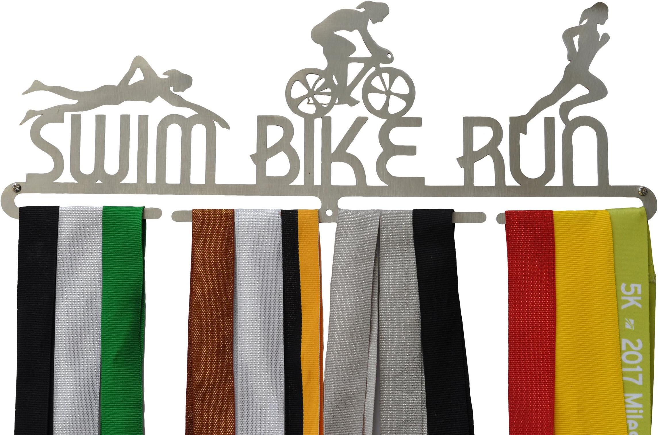 Swim Bike Run Medal Hanger Female - Woman Triathlon Medal Holder / Triathlon Medal Display - Stainless Steel
