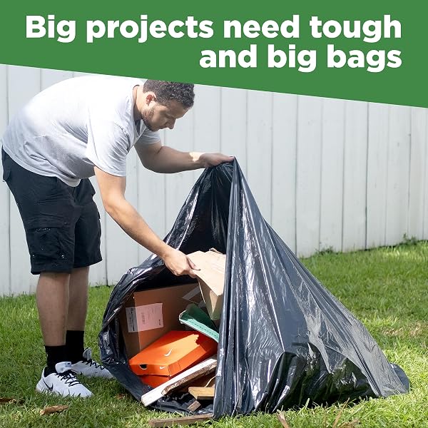 TOUGHBAG 95-96 GALLON EXTRA-LARGE TRASH BAGS, 61X68” BLACK GARBAGE BAGS, 1.2 MIL THICK (25 COUNT), HEAVY-DUTY OUTDOOR 95 GALLON TRASH BAGS – FOR STORAGE, CUSTODIAL, LANDSCAPE – MADE IN USA