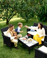KEPLIN Rattan Garden Furniture Set - Sofa, 2 Chairs & Coffee Table - Black view 7