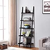 Black Finish 5 Tier Bookcase Shelf Ladder Leaning - 72" Height