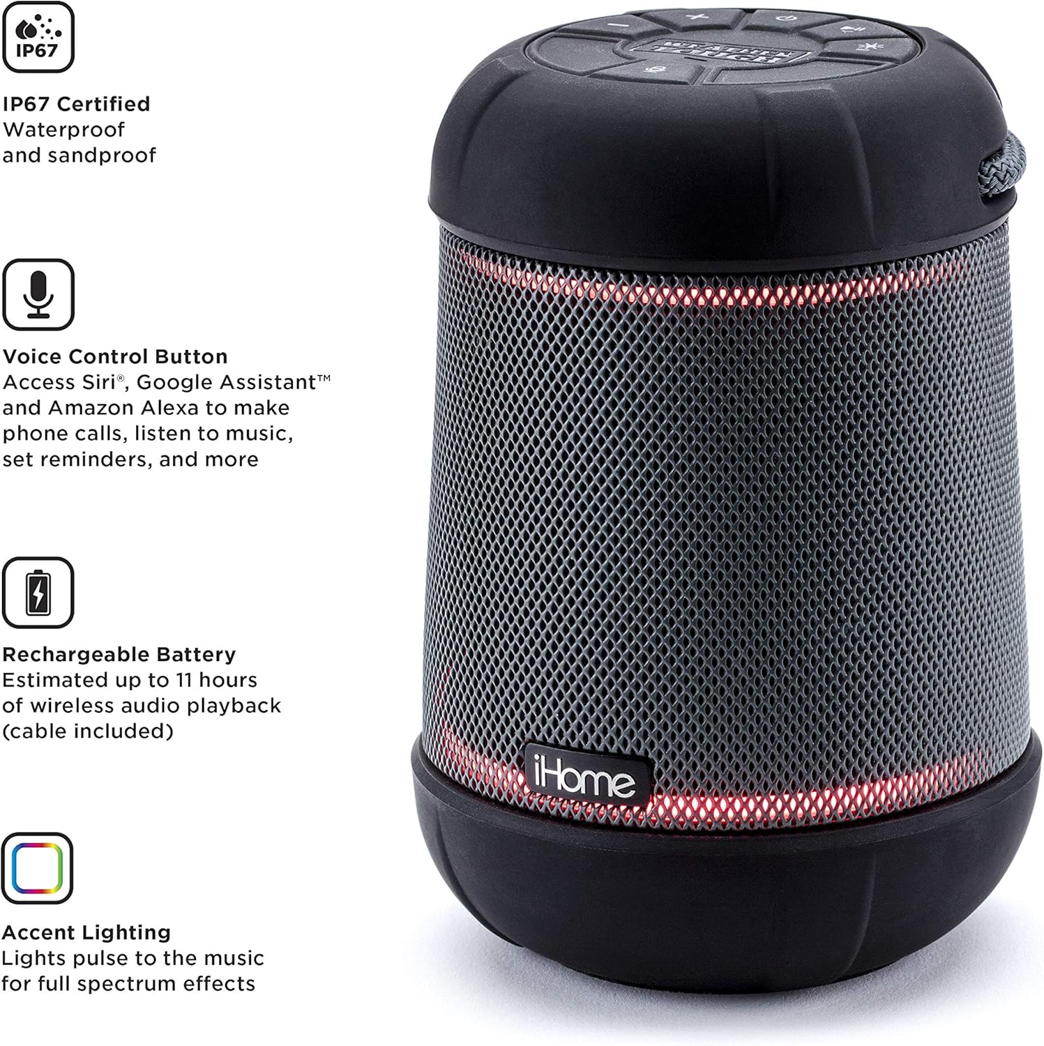 iHome Alexa Builtin Bluetooth Speaker Portable Wireless