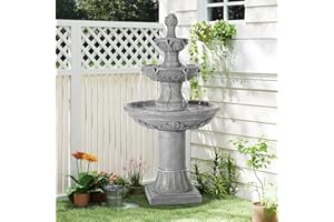TOBYUL Italian Outdoor Water Fountains Garden Decor - 48.4''H Fountains and Waterfalls Outside, Large Cascading Indoor Floor-Standing Resin Bubbler Fountain Features W/Pump for Patio, Yard (Gray)