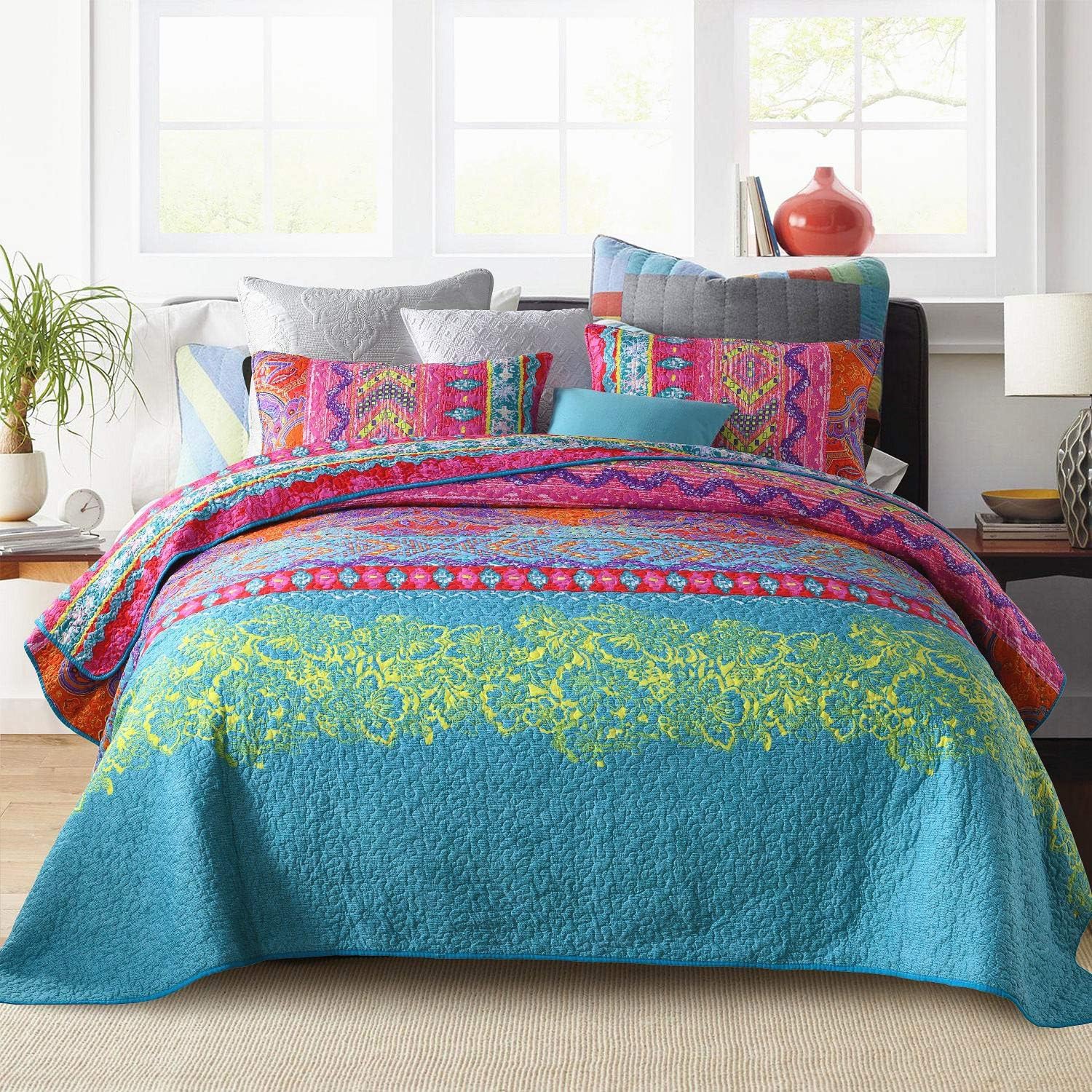 Kinderzimmer Tagesdecke Mädchen - Türkis Bunt 170x210cm Weich Gepolstert