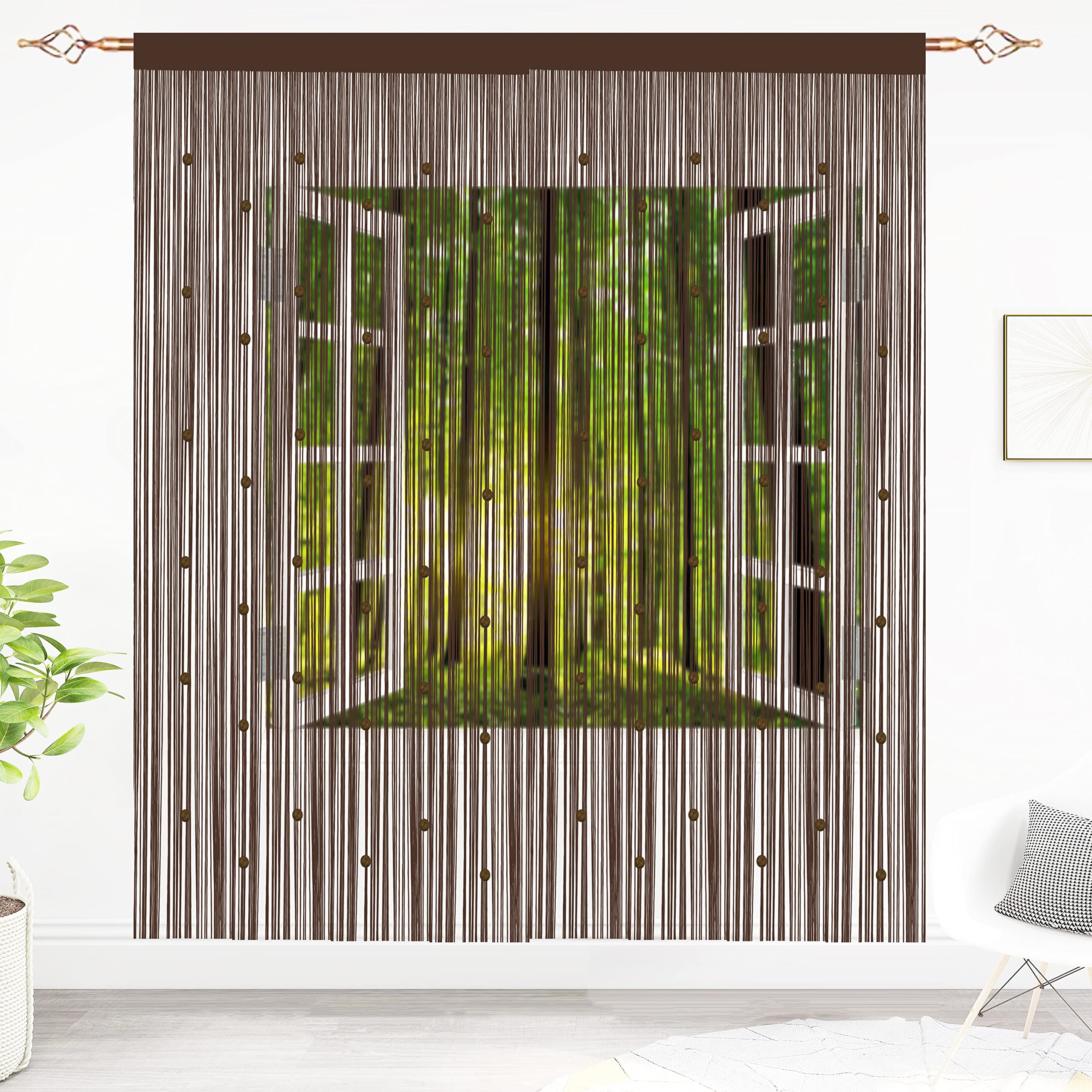 Taiyuhomes Bead String Curtains Door Fly Screen Curtain Beaded Curtain For Doorways Window Decorations Room Divider Single Door Curtains Beads (90x200cm 2PC Coffee) — image 1