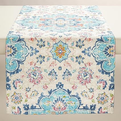 Raghuraj Lifestyle Cotton Lapis Home Decor Table Runner (15x70 inches, White)